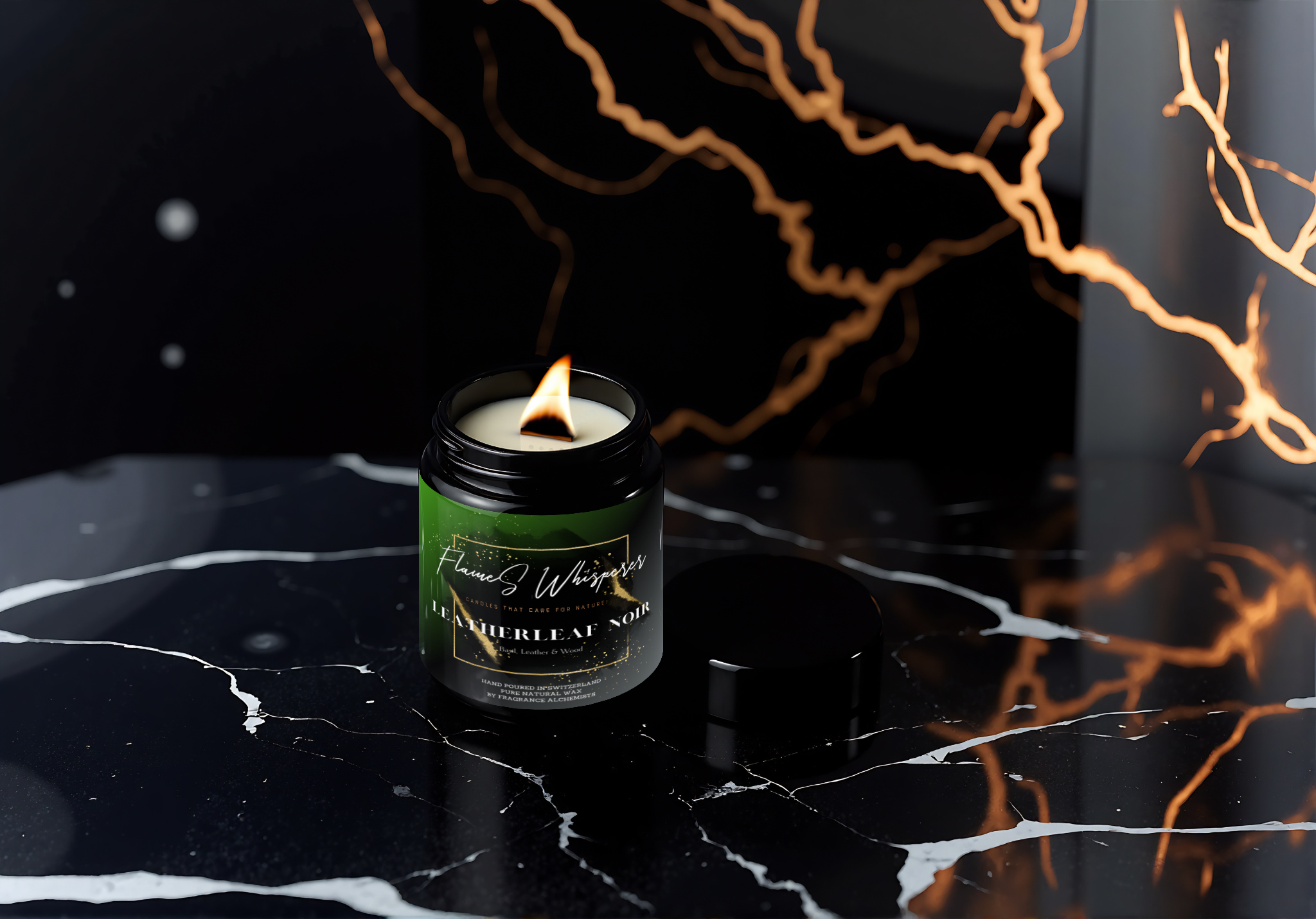 Lederblatt Schwarz - Duftkerze